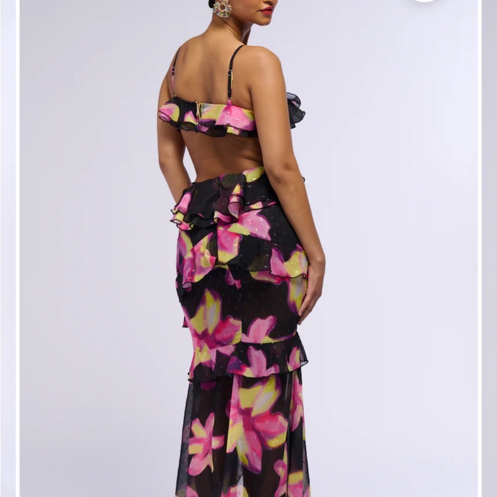 AKIRA black pink, green cut out Ruffle Hawaiian Dress XL